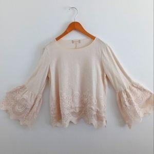 Altar'd State Cream Lace Bell-Sleeved Top